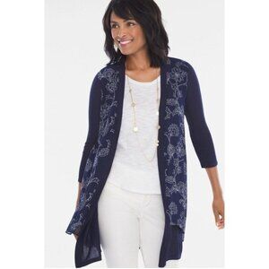 Chico's Cardigan Size (1) Medium Sweater Blue Open Front 3/4 Sleeve  083 Chicos